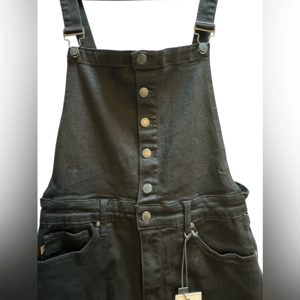 Judy Blue Black Flare Overalls XL High Rise Stretch Button Front NWT